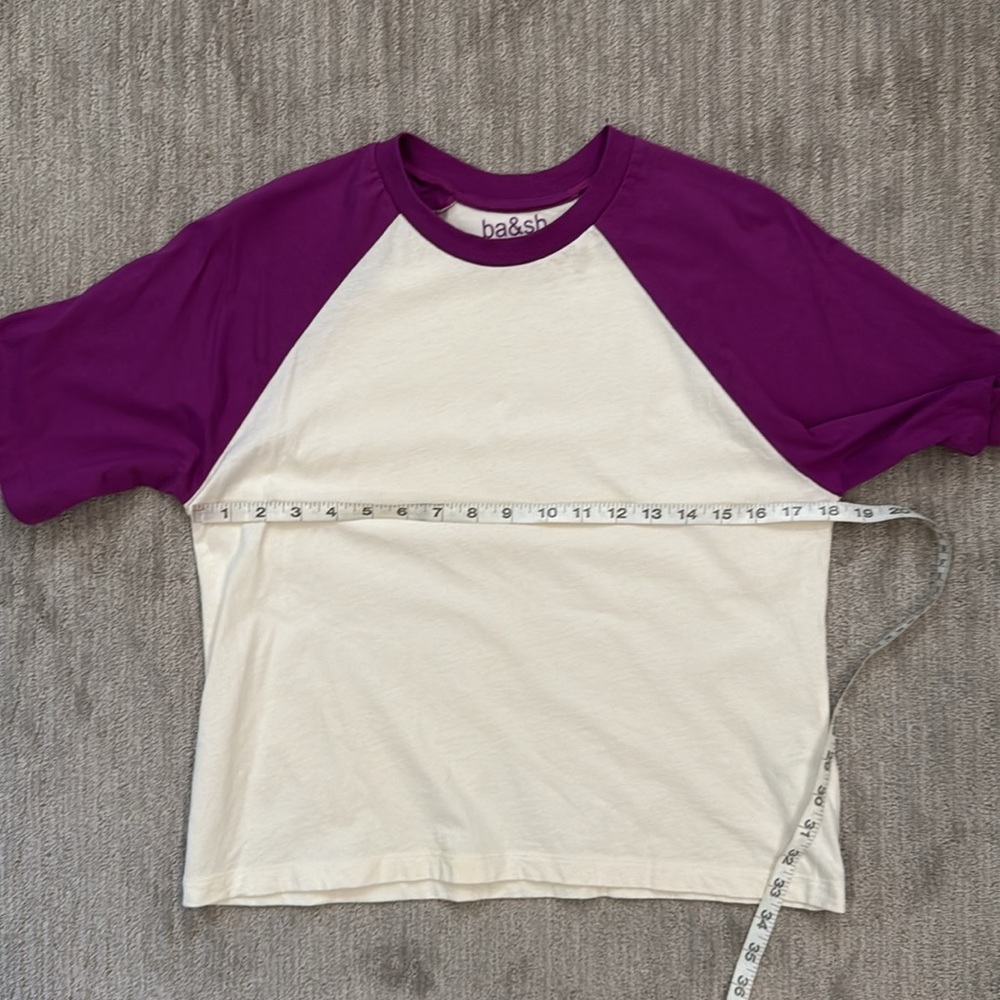 ba&sh Purple & Cream Raglan Short Sleeve Tee - Picture 7 of 13